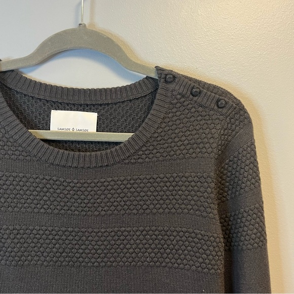 Samsoe Samsoe Sweater Charcoal Gray Aino O-Neck Classic Crew Neck Knit Sz L GUC - Picture 3 of 14